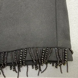 ELLIATT Black‎ Beaded Fringe Puff Sleeve Square Neck Midi Dress Womens Large L thumbnail 8