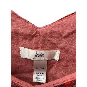 Joie Red Pink Abstract Print Cotton Tiered Maxi Dress Sleeveless V-Neck XL thumbnail 10