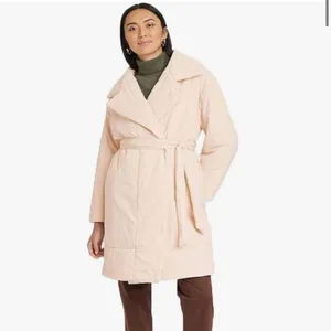 A New Day Cream Blush Oversized Wrap Midi Coat Tie Waist Pockets thumbnail 10