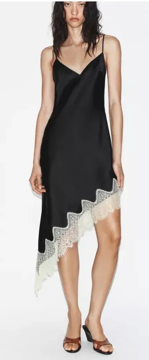 Zara satin lace asymmetrical dress thumbnail 1