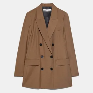 Zara Brown Tan Double Breasted Oversized 90s minimalist Blazer thumbnail 2