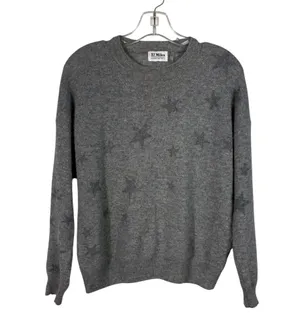 27 Miles 100% Cashmere Gray Silver Metallic Star Print Knit Sweater Small S thumbnail 1
