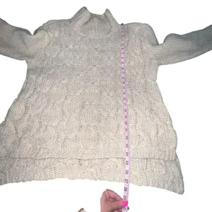 H&M Pullover Sweater Cable Knit High Collar Wool‎ Alpaca Blend Beige Size Medium thumbnail 5