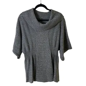 Gauge & Cable XL Gray Metallic Knit Sweater Tunic Cowl Neckline Wide Sleeves thumbnail 5