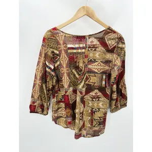 Lauren Ralph Lauren Women‎ Medium Brown Red Southwestern Cotton Blouse BH29 thumbnail 2