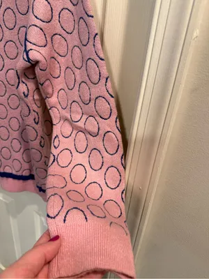 Pink Crewneck Sweater with Navy Polka Detail thumbnail 14