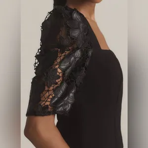 Anthropologie Dolan Black Lace Sleeve Square Neck Women's Top thumbnail 2