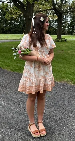 Orange Floral Puff Sleeved Dress thumbnail 3
