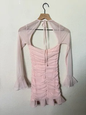 Babyboo Brea Pink Mini Dress Sparkle‎ Shimmer Long Sleeve Mesh Women’s Size S thumbnail 5