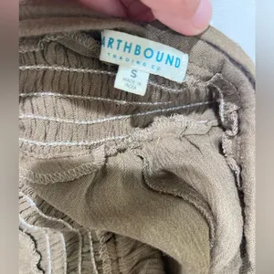 Earthbound Trading Co halter neck, gathered waist, harem leg jumpsuit, olive S thumbnail 13