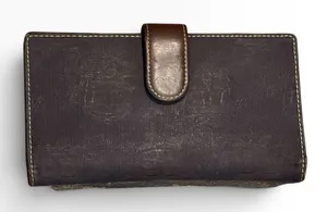 Dooney & Bourke Monogram Jacquard Leather Trim Bifold Long Wallet Brown Vintage thumbnail 1