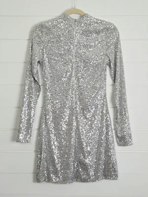 Abercrombie & Fitch Silver Shimmering Sequin Long Sleeve Mini Dress Size S thumbnail 7