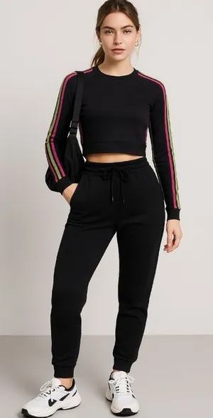 320 Fabletic | NWT Black Aisley Seamless Long Sleeve Crop Top (Size S) thumbnail 1