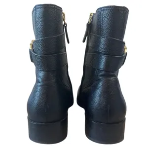 Tory Burch Gemini Link Black Pebbled Leather Ankle Booties Gold Buckle 7.5 thumbnail 4