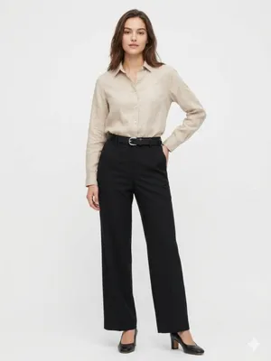 Uniqlo 100% Linen Tan Long Sleeve Button Blouse Top M thumbnail 6
