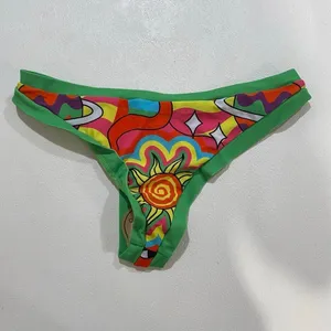 Colorful Cheeky Bikini Bottoms Size M High Cut Tropical Print Swimwear thumbnail 3
