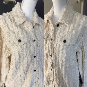 Pilcro Fluffy Corduroy Trucker Jacket Womens Large Cream Frayed Fringe NWOT thumbnail 5