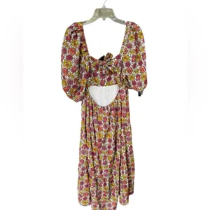 MINKPINK Yasamin Tiered Midi Dress in Pink Yellow Floral M thumbnail 4