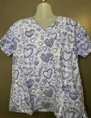 I Love Scrubs Shirt Womens Large Blue Heart V Neck Scrub Tunic Top Medical thumbnail 1