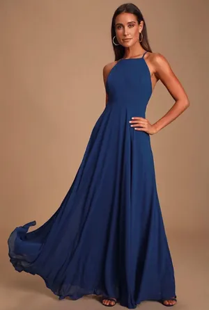Lulus Mythical Kind of Love Dark Blue Maxi Dress Open Back Formal Gown Small thumbnail 1