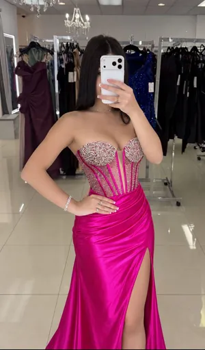 sherri hill 56859 hot pink corset prom dress size 000/0 thumbnail 1