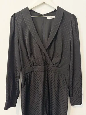 Ali‎ Jay Jumpsuit Size Medium Black Polka Dot Long Sleeve Pocket Mob Wife Retro thumbnail 6