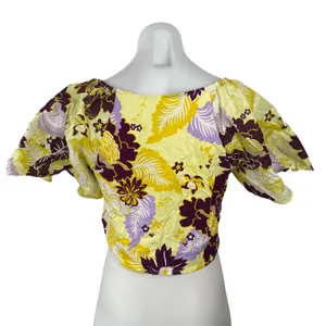 Anthropologie Maeve Womens Multicolor Floral Cinched Crop Peasant Blouse Top M thumbnail 4