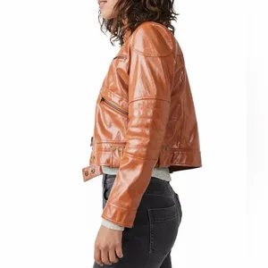 We the Free People Vegan‎ Faux Leather Cognac Moto Jacket Rock thumbnail 2