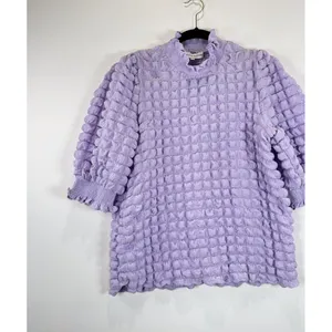 English Factory Womens Top Purple Textured Balloon Sleeve Ruffle Blouse Medium thumbnail 5