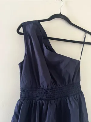 Banana Republic Navy Blue One Shoulder 100% Cotton Poplin Midi Dress Small Beach thumbnail 2