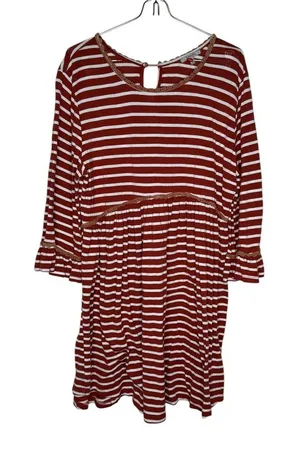 Jodifl Women's‎ Dress Flowy Ruffle Midi Striped Long Bell Sleeve Stretch Medium thumbnail 1