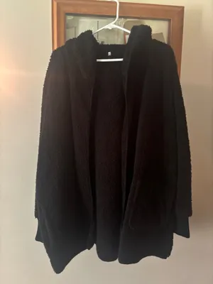 Black Furry Jacket with Hood Size L thumbnail 2