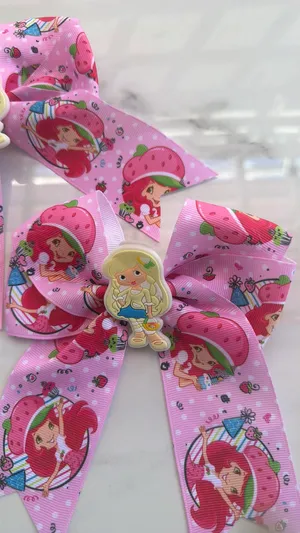 Adorable set of 2 Strawberry Shortcake-inspired hair bows thumbnail 2