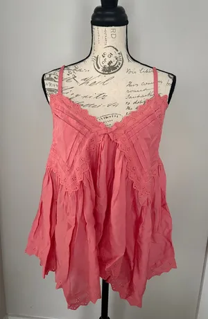 Altar'd State -Large- Coral Pink Eyelet Spaghetti-Strap Camisole thumbnail 1