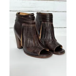 Bed Stu Onset Olivia Fringe Peep Toe Bootie Brown Leather Shoe Size 9.5 thumbnail 13