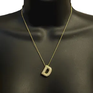 Gold tone puffy pave initial letter D pendant necklace thumbnail 1