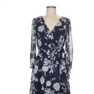Eliza J Navy Blue Floral High Low Faux Wrap Dress 6 Cottage Fairy Wedding Guest thumbnail 3