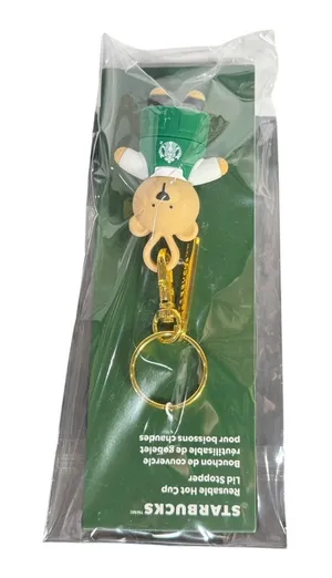 Starbucks Bearista Keychain Reusable Hot Cup Lid Stopper Green Apron – NEW thumbnail 1