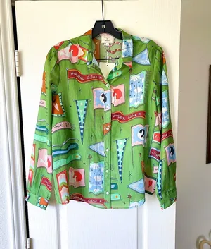 Sézane x Pangea Pierro Shirt Flag Print Green 36 NWT thumbnail 1