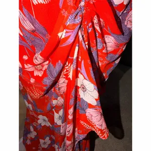 ASTR The Label Dress Womens XS Red Floral Faux Wrap Midi Ruched Side Tie thumbnail 6