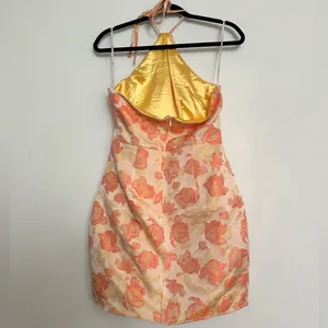 Lulus Gorgeous Yellow Floral Jacquard Halter Mini Dress thumbnail 7