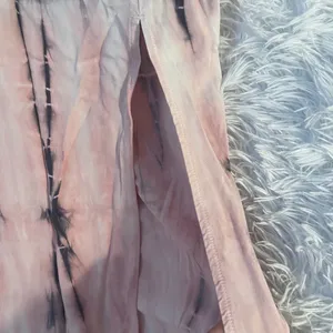 Pink gray tie dye bohemian gypsy festival double slit maxi skirt thumbnail 3