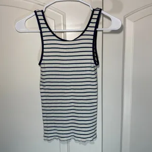 Brandy Melville Tank Top Womens Cotton White Blue Striped Ribbed Lettuce Hem‎ thumbnail 3