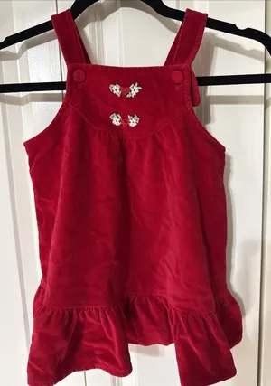 Vintage Little Girls Red Velvet Dress Size 4 With Flower Embroidery Christmas thumbnail 1