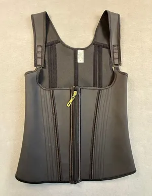 Black Latex Waist Trainer Vest Double Closure Slimming Cincher Corset Witchy thumbnail 1