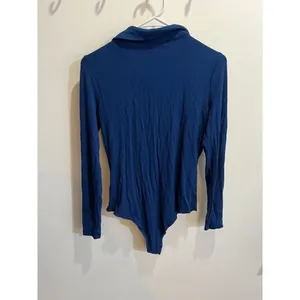 Violets & Roses NWT Women Small Blue Ribbed Knit Long Sleeve Bodysuit Fall Chic thumbnail 7