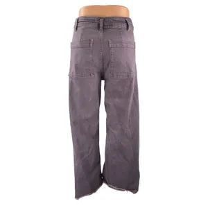 Zara The Marine Purple Raw Frayed Hem Flare Palazzo Wide Leg Denim Jeans Pants 6 thumbnail 4