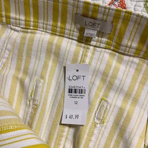 LOFT size 12 women’s striped skirt yellow white zip button close with pockets thumbnail 7
