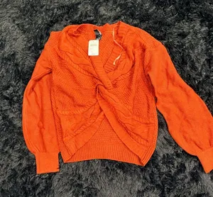 Windsor Orange Twist-Front V-Neck Cable Knit Sweater thumbnail 1