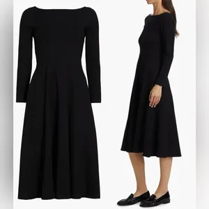 NEW Reformation Wiley Knit 3/4 sleeve midi black Dress L thumbnail 5